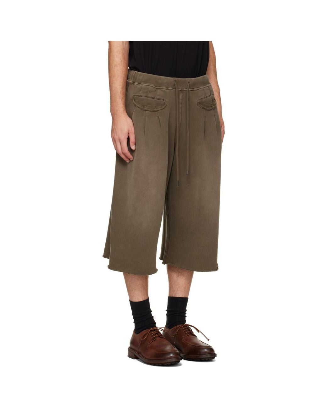 R13 Green Triple Pleat Sweat Shorts for men