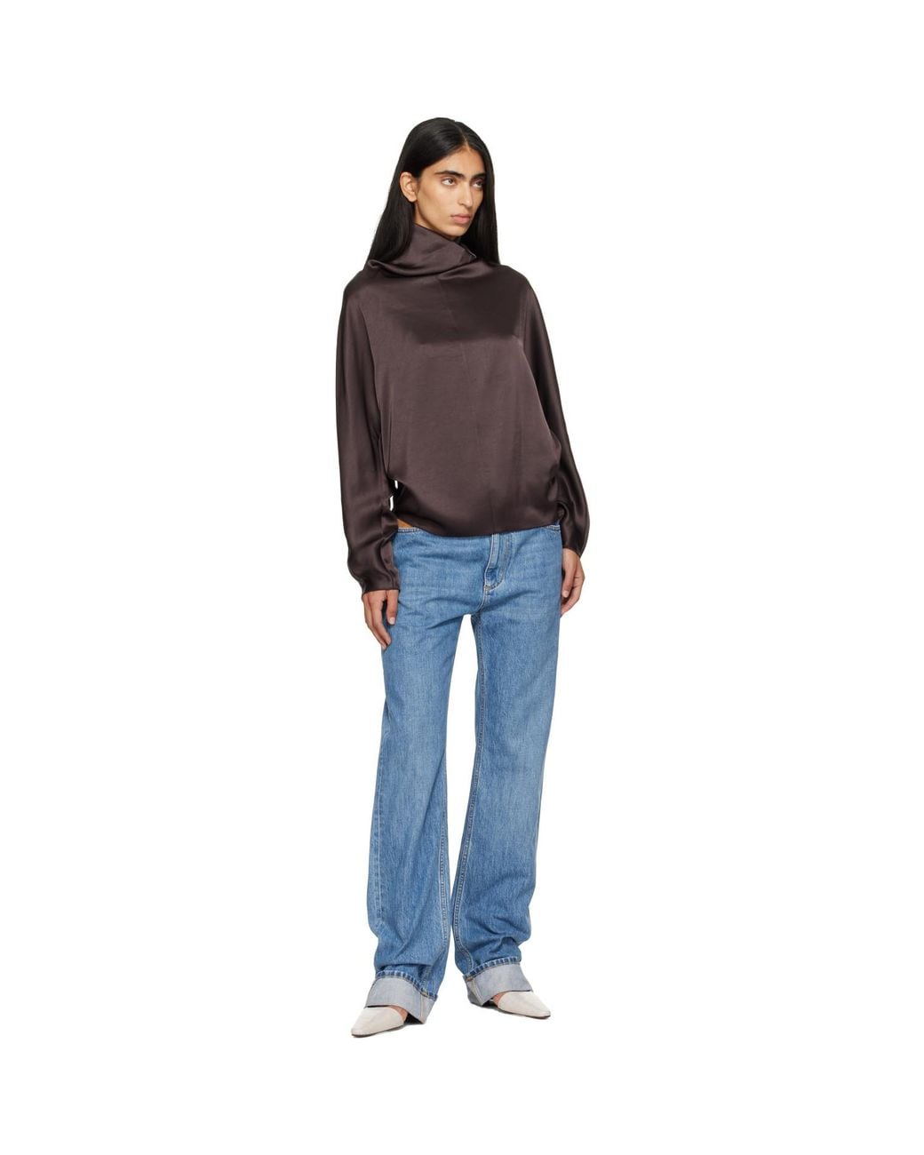 Citizens of Humanity Brown Ilaria Draped Hammered Satin Blouse