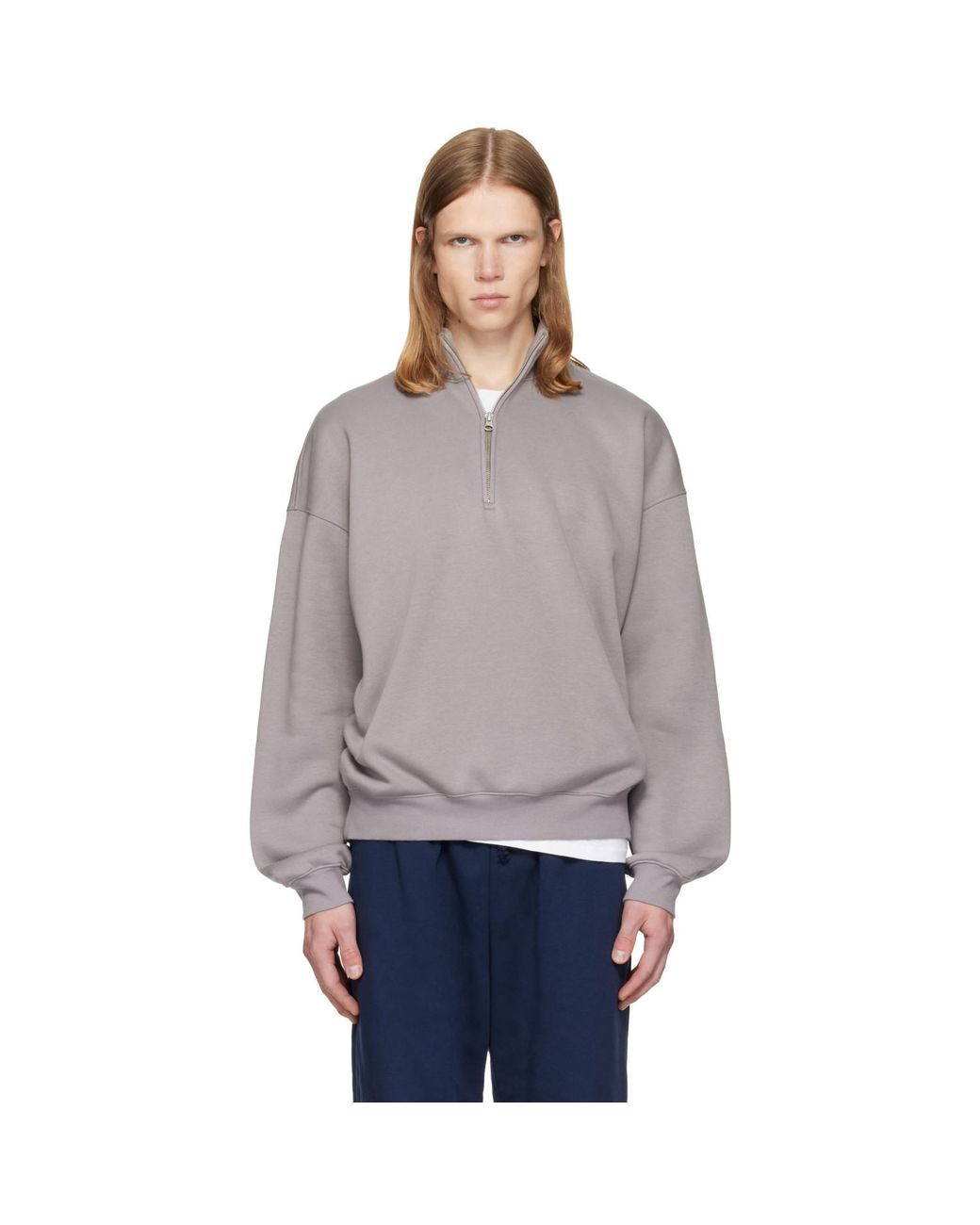 Skims Gray Fleece Lounge Relaxed Quarter Zip Sweatshirt for men