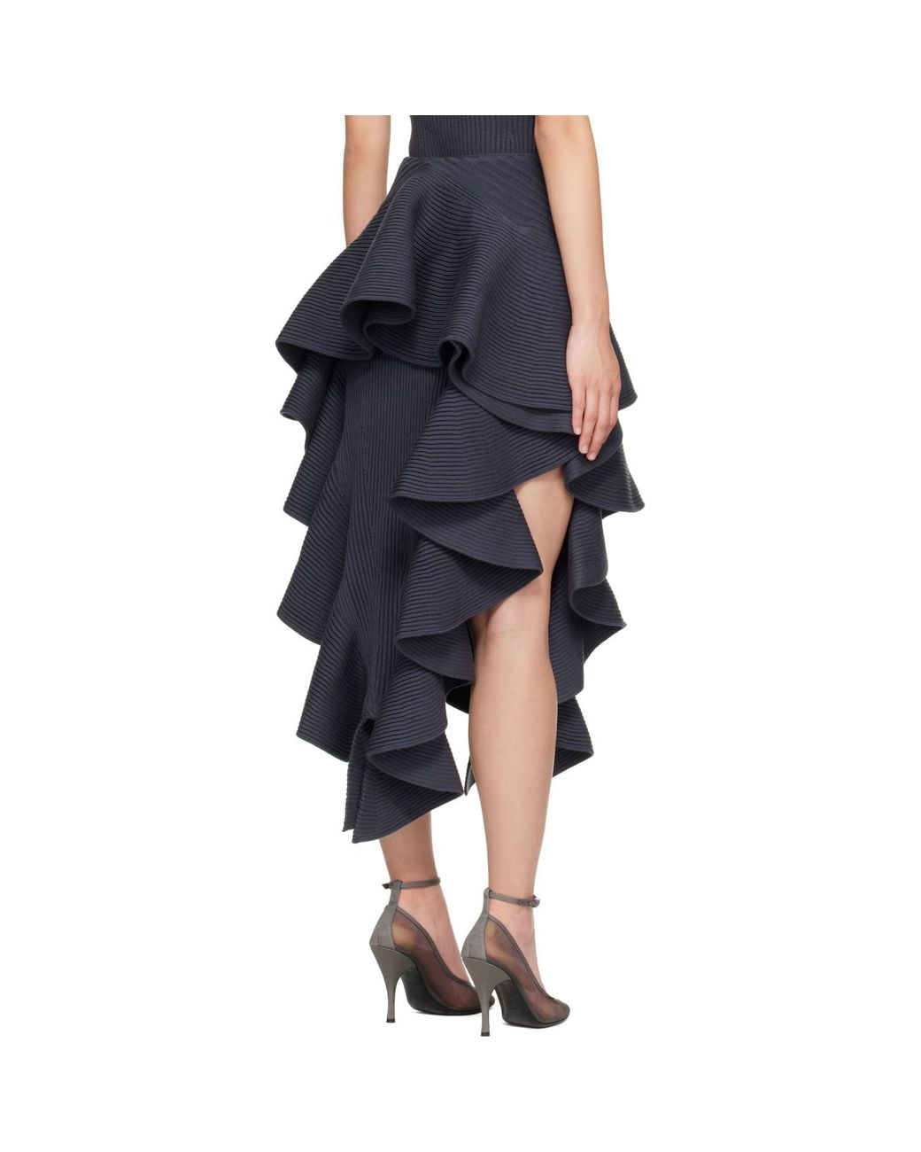 Alaïa Blue Ribbed Ruffle Midi Skirt