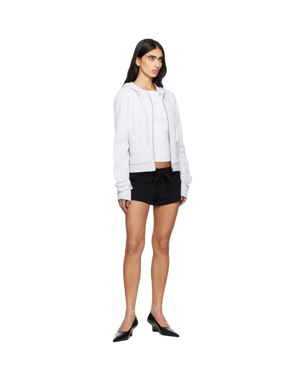 Entire studios White Lightweight Cropped Zip Up Hoodie