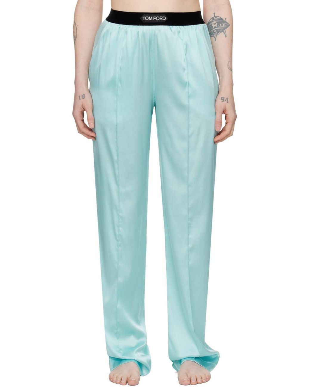 【関税込み】TOM FORD ブルー ピンタック ラウンジパンツ tom-ford-HBPlume-Pinched-Seam-