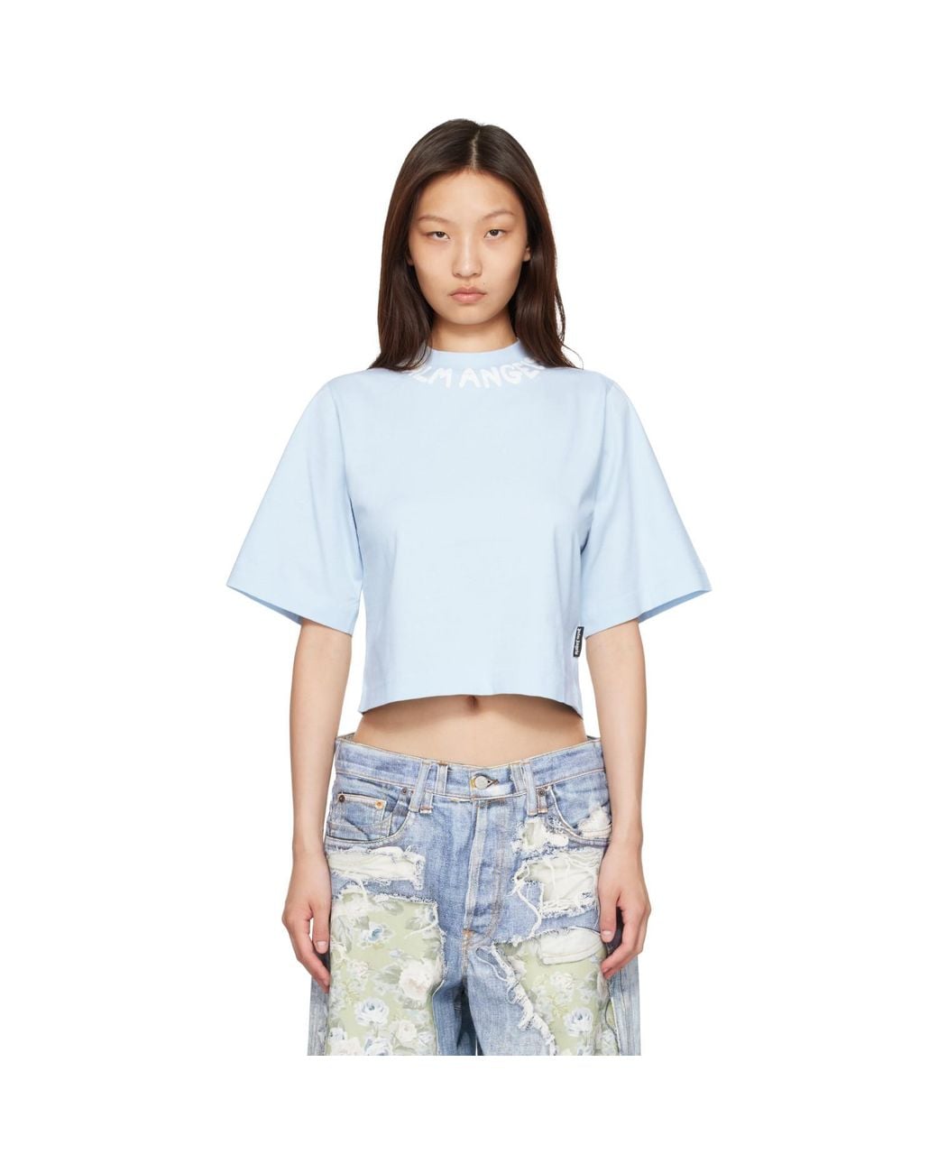 Palm Angels Blue Neck Logo Boxy T-shirt
