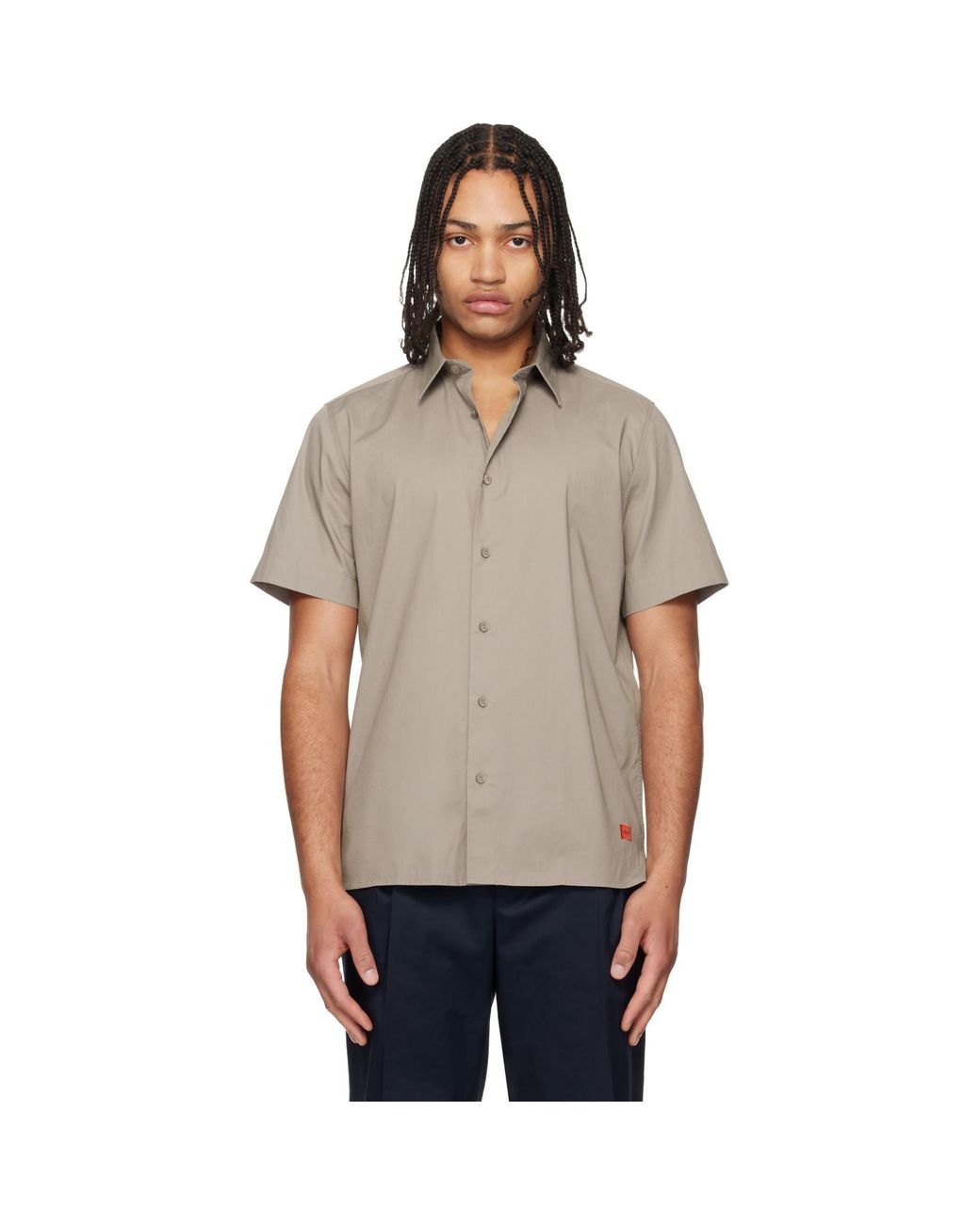 HUGO Black Taupe Relaxed-Fit Stretch Cotton Shirt for men