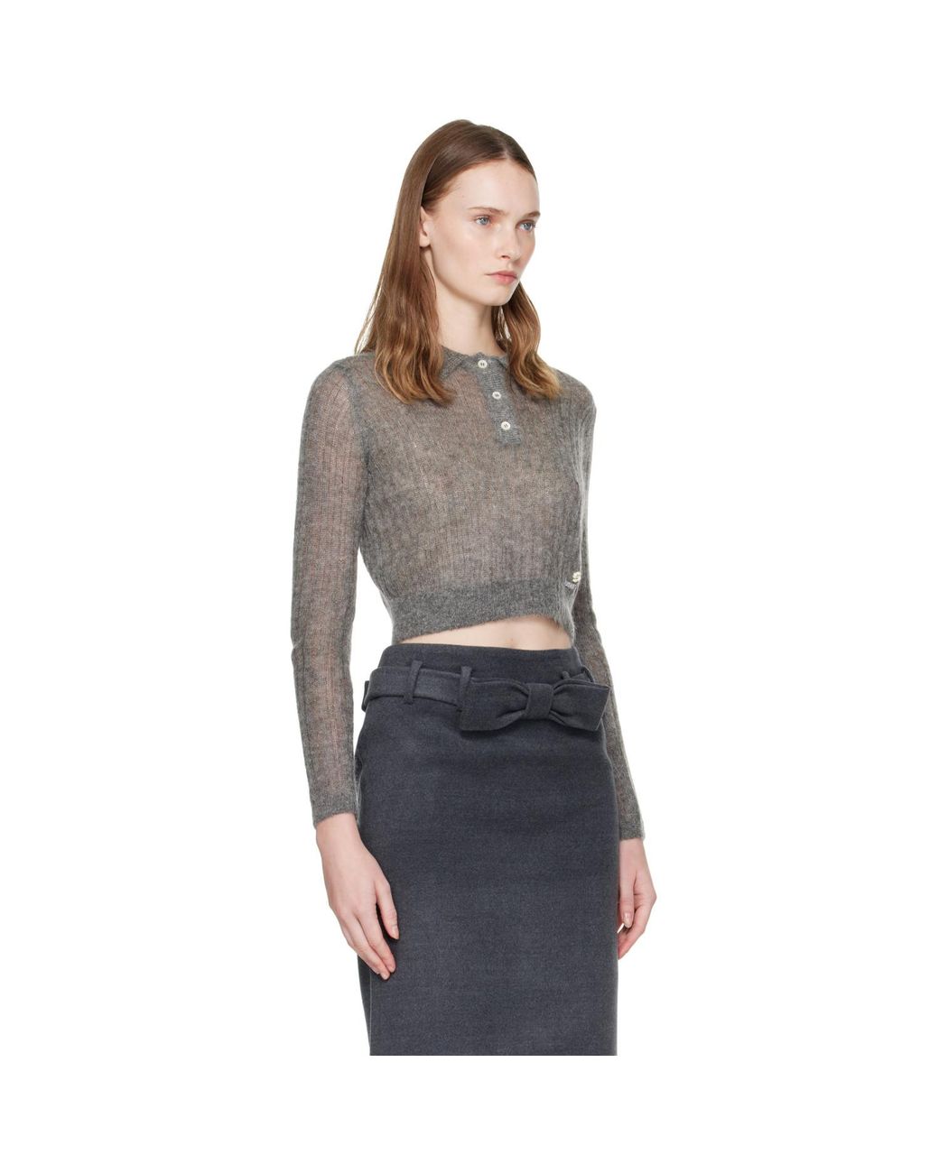 ShuShu/Tong Gray Lapel Knit Polo