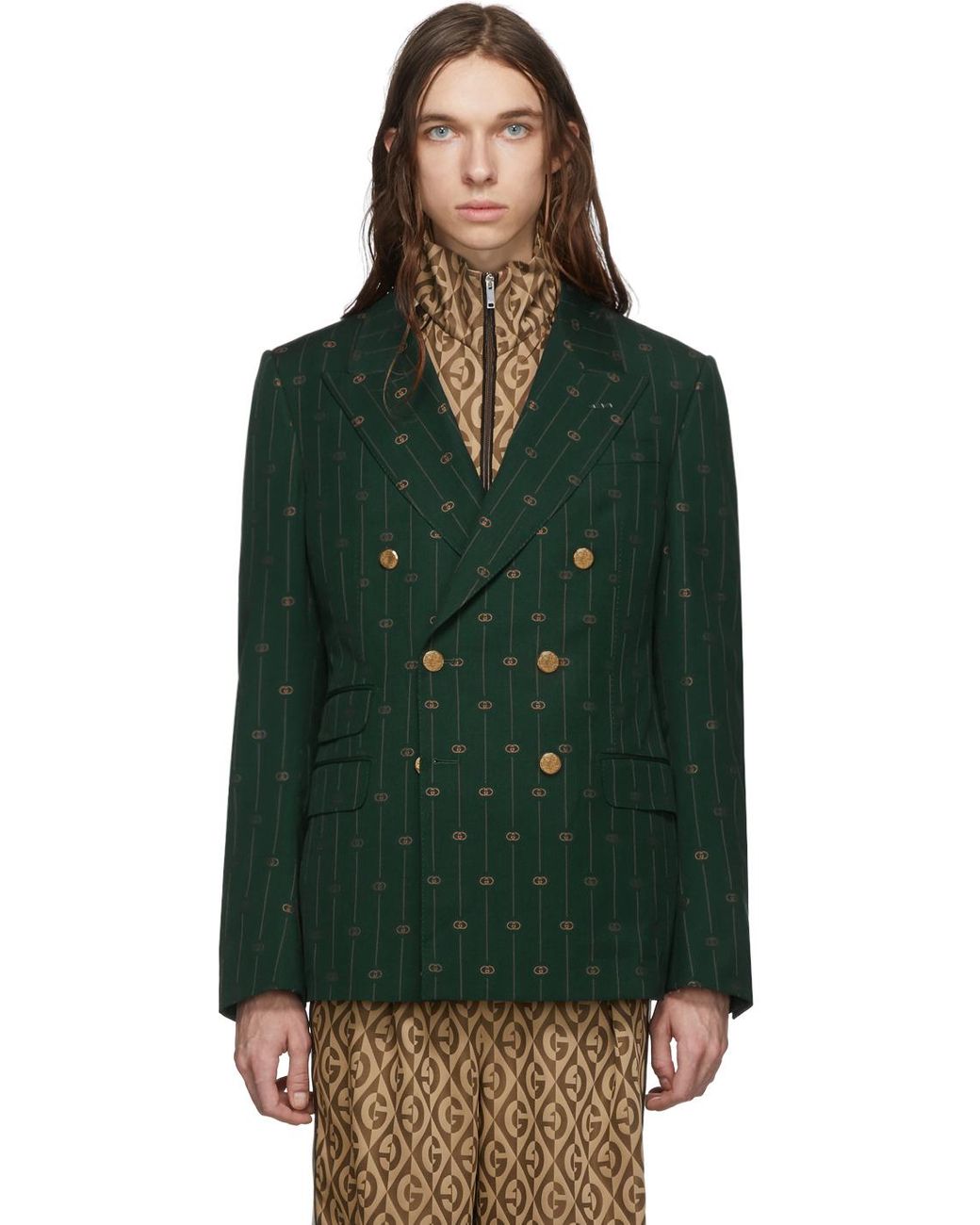 Gucci Wool Green gg Striped Signoria Blazer for Men | Lyst