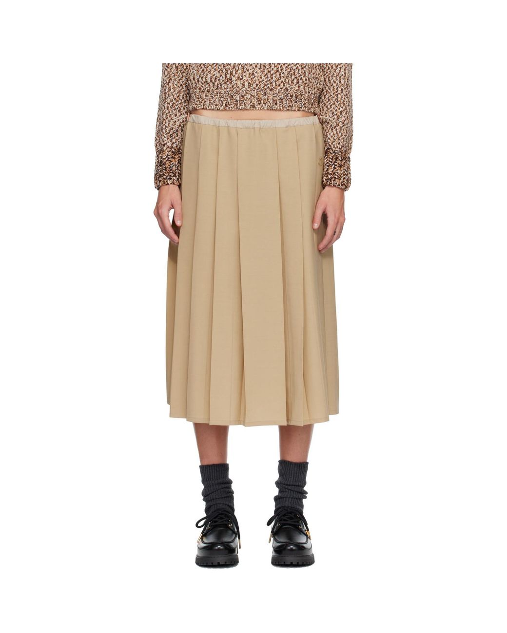 Moncler Natural Pleated Midi Skirt