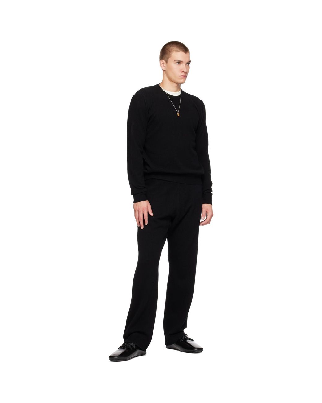 Entire studios Black Knit Cashmere Crewneck Sweater for men