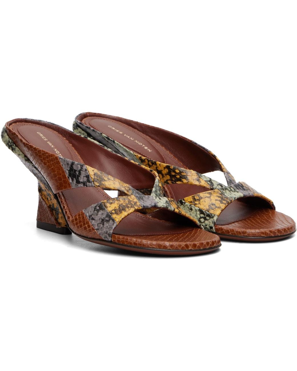 Dries Van Noten Brown Leather Mule Heeled Sandals
