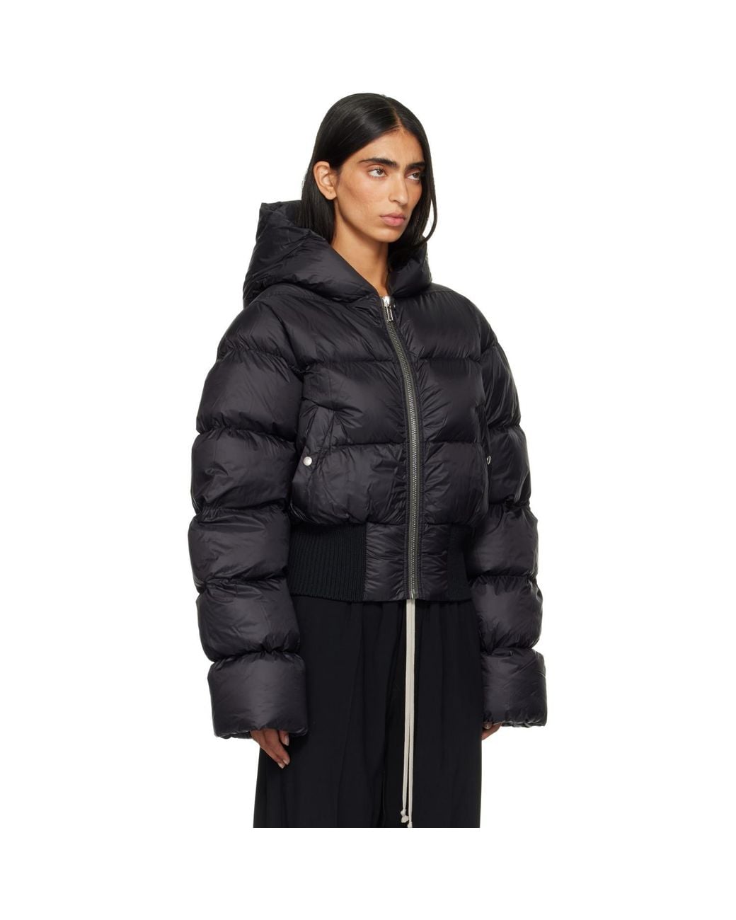 Rick Owens Black Tower Cinched Hooded Down Jacket