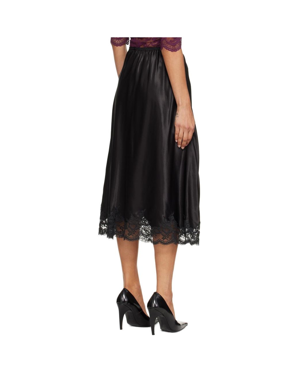 Rabanne Black Silk Lace Midi Skirt