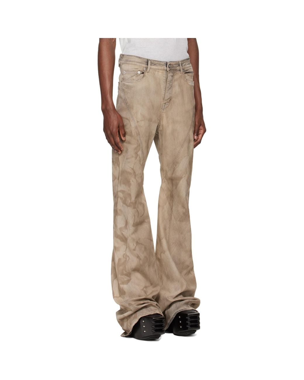 Rick Owens Natural Temple Bias Bootcut Jeans for men