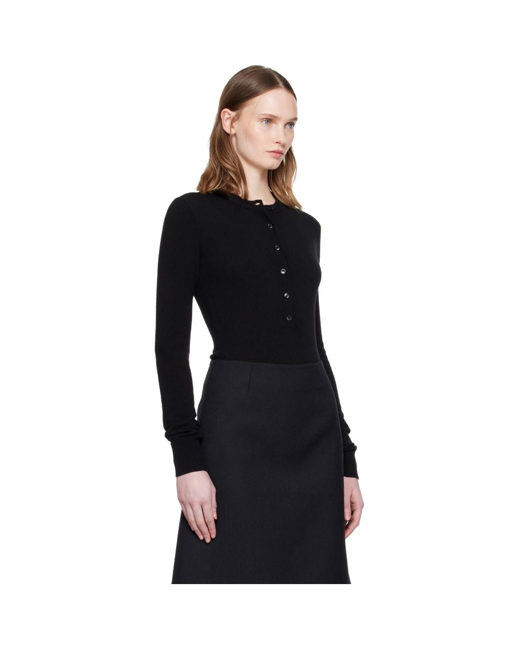 Stella McCartney Black Crewneck Ribbed Long-Sleeve Bodysuit