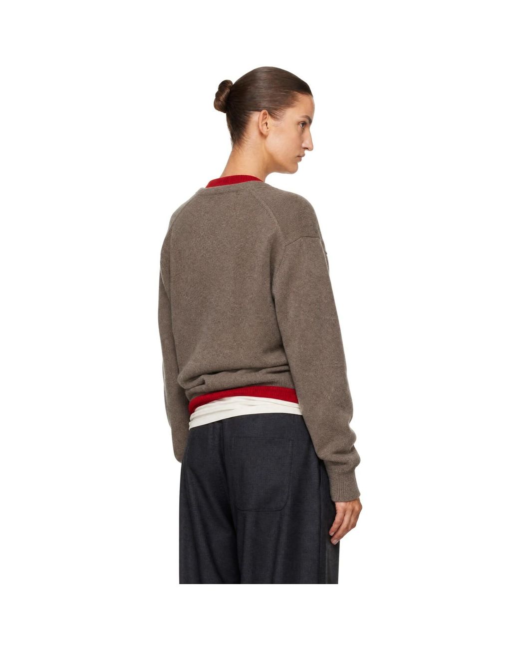 Ssstein Brown Pure Cashmere Knit V-Neck Sweater