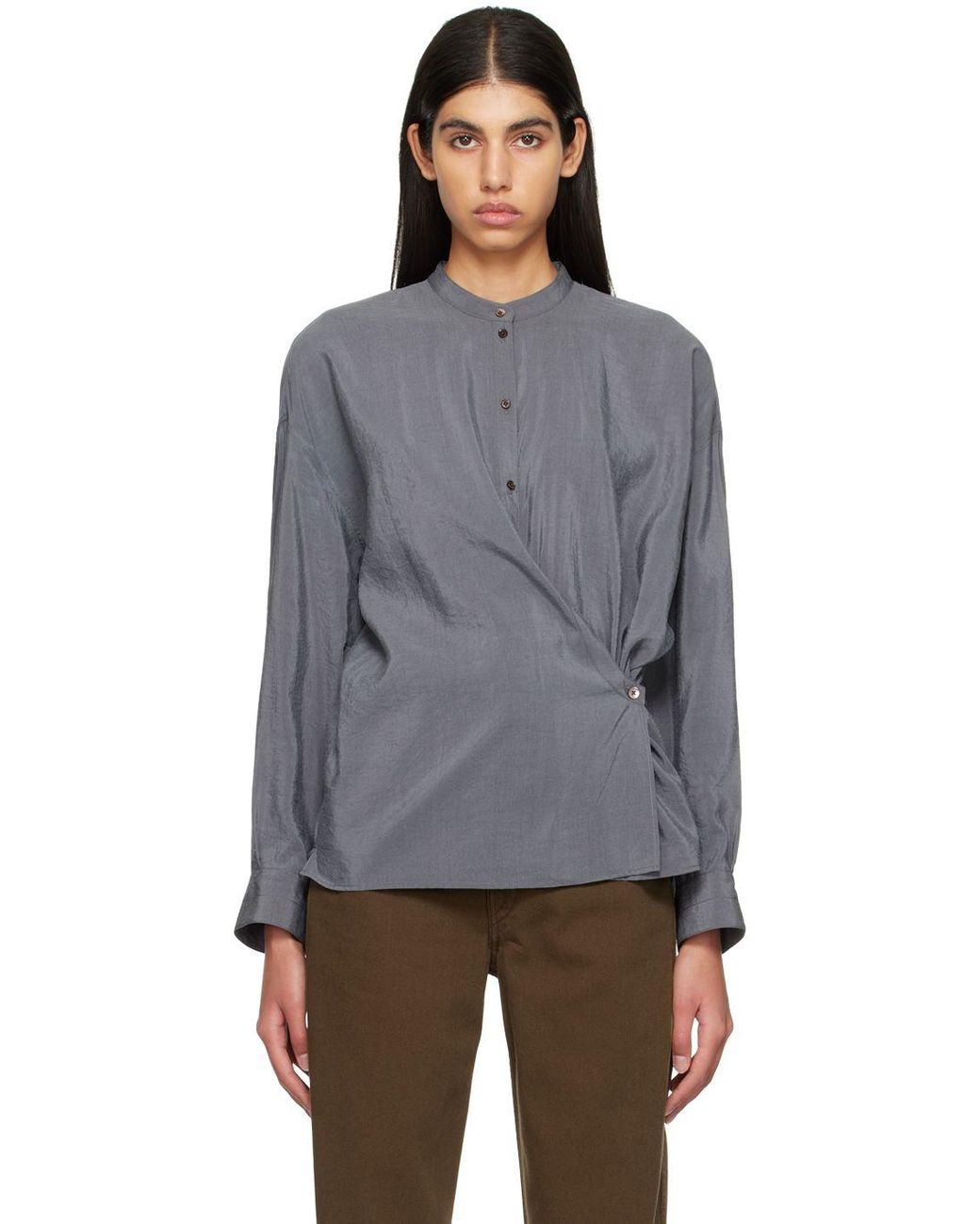 Lemaire Gray Twisted Shirt in Black | Lyst