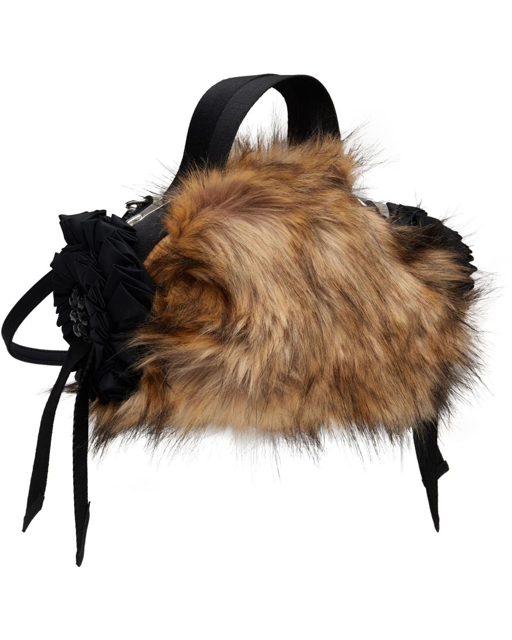 Simone Rocha Brown Embellished Mini Faux Fur Double Ribbon Rosette Bag for men
