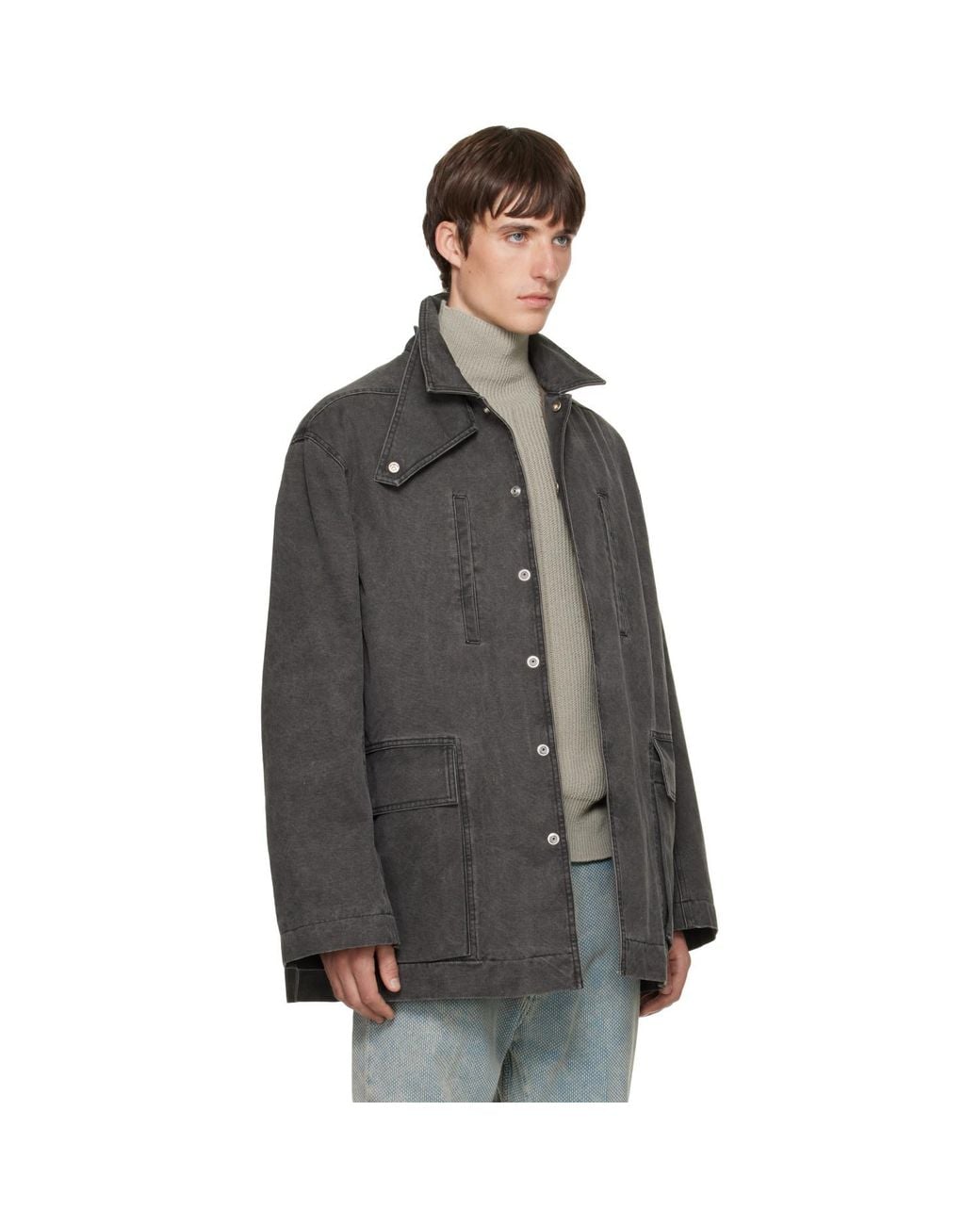 Rick Owens Black Tower Collared Mac Jacket for men