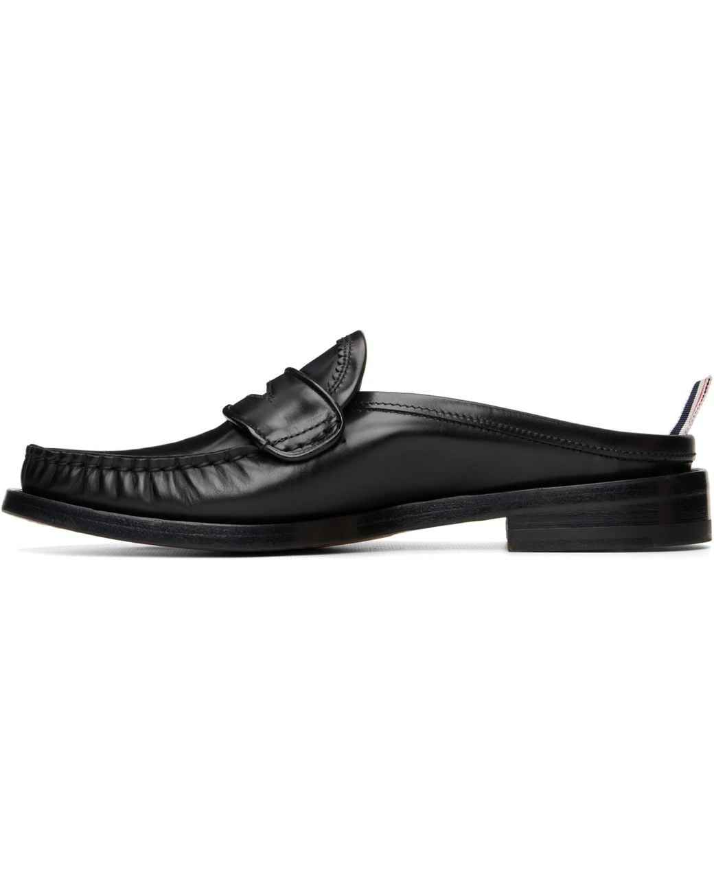 Thom Browne Black Calf Flexible Leather Mule Penny Loafers
