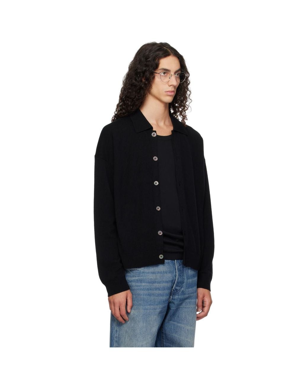 YACAIA Black Y-0017 Oversized Merino Cashmere Cardigan for men