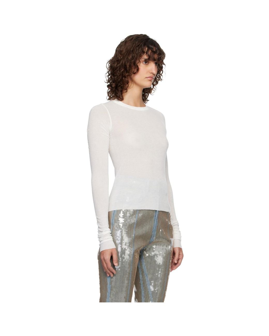 Rick Owens Multicolor Off- Temple Cropped Rib Ls T-Shirt