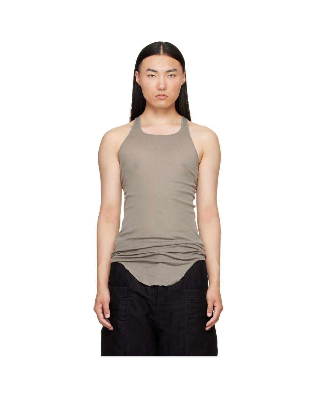 Rick Owens Black Taupe Tower Basic Rib Tank Top for men
