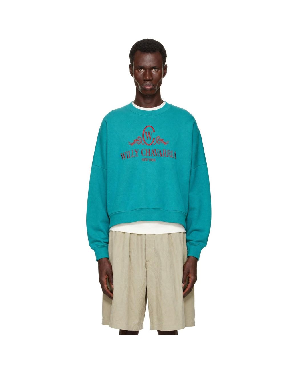 Willy Chavarria Blue Os Chavantino Hooligan Crewneck Sweatshirt for men