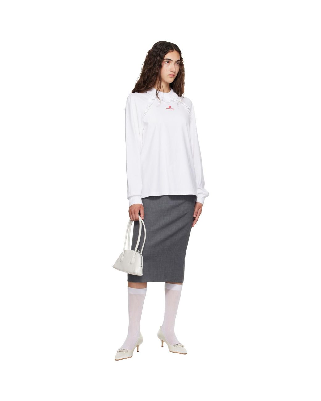 ShuShu/Tong White Lace Trim Long Sleeve T-Shirt