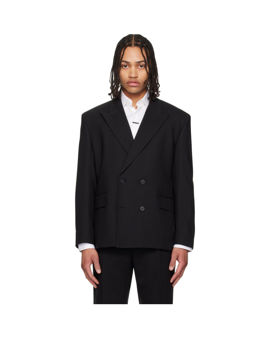 HUGO Black Double-Breasted Wool-Blend Twill Blazer for men