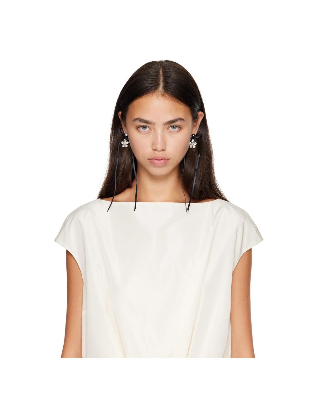 Simone Rocha Black Mini Daisy Drop Bow Earrings