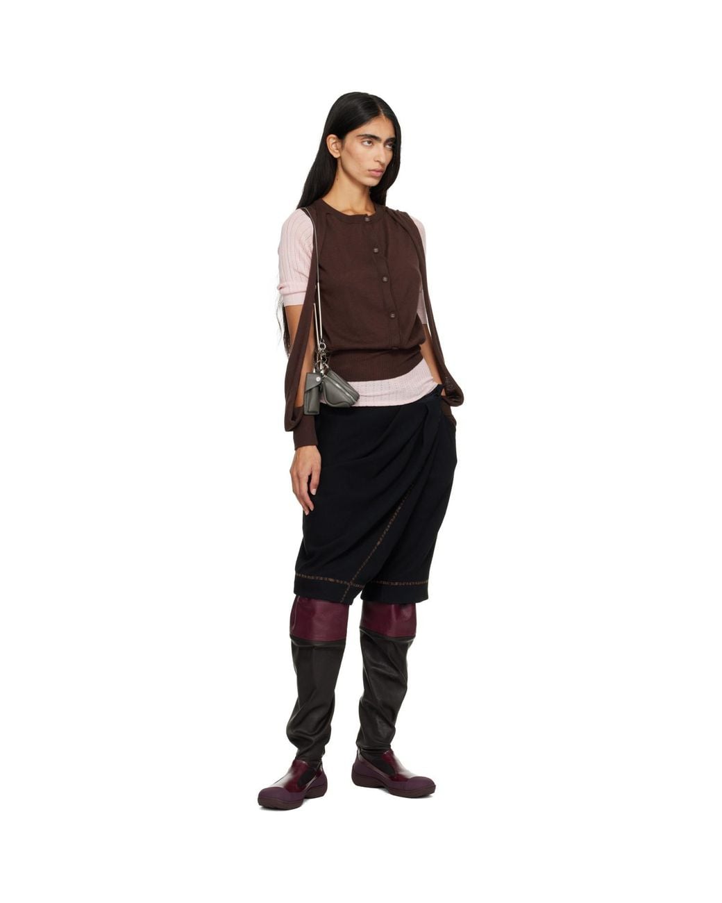 Kiko Kostadinov Black Burgundy Avocet Leather Tall Boots