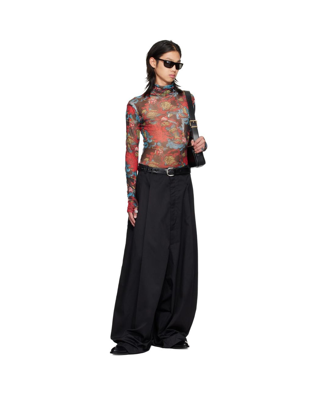 Lu'u Dan Red Masked Mesh Turtleneck for men
