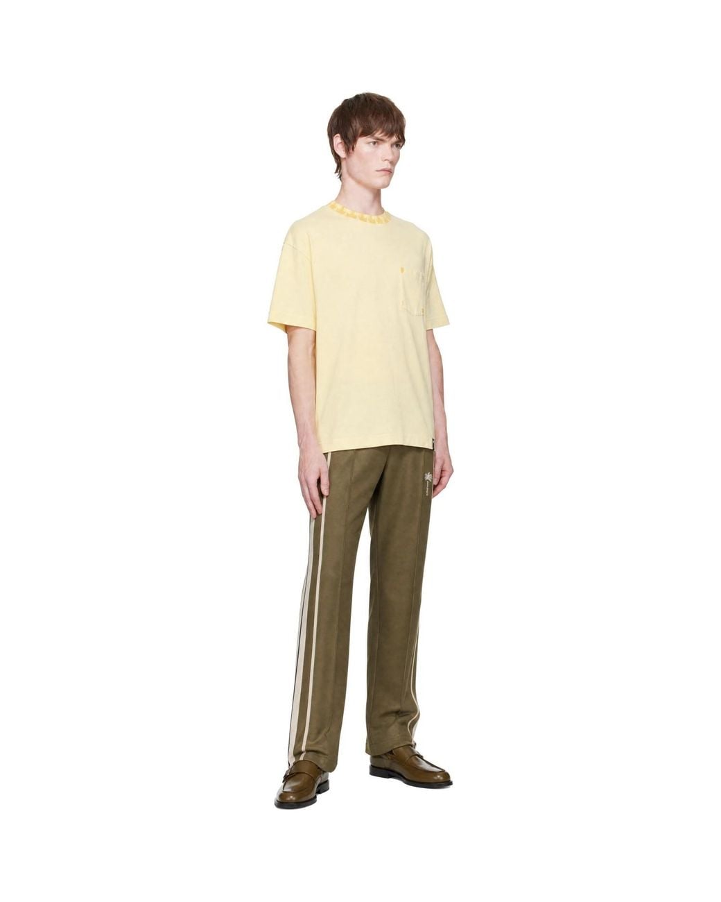 Palm Angels Green Khaki Palm Tree Striped Track Pants for men