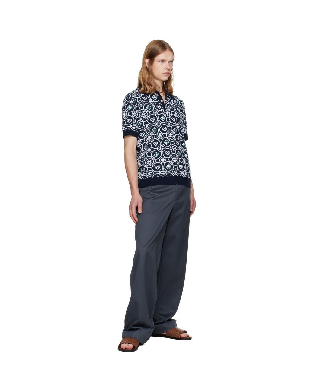 Casablanca Blue Icon Monogram Short Sleeve Polo for men