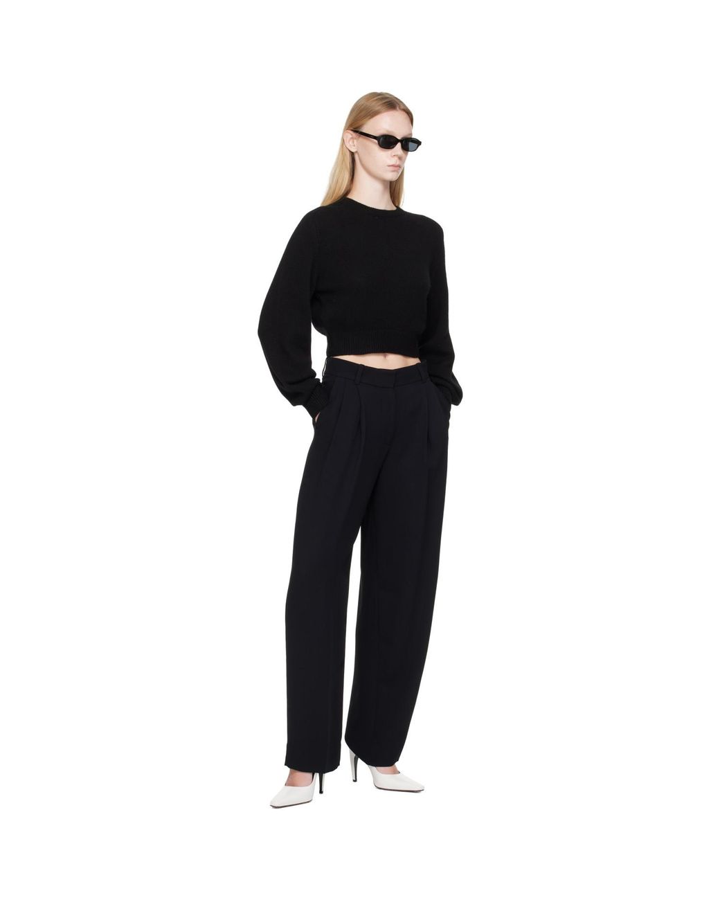 Totême Black Double-Pleat Fluid Cady Trousers