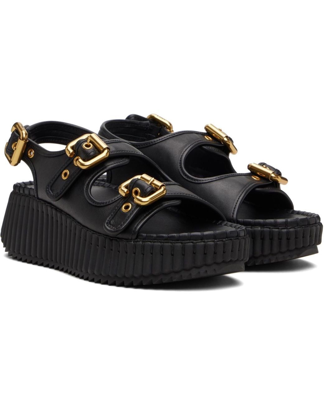 Chloé Black Nama Wedge Sandals