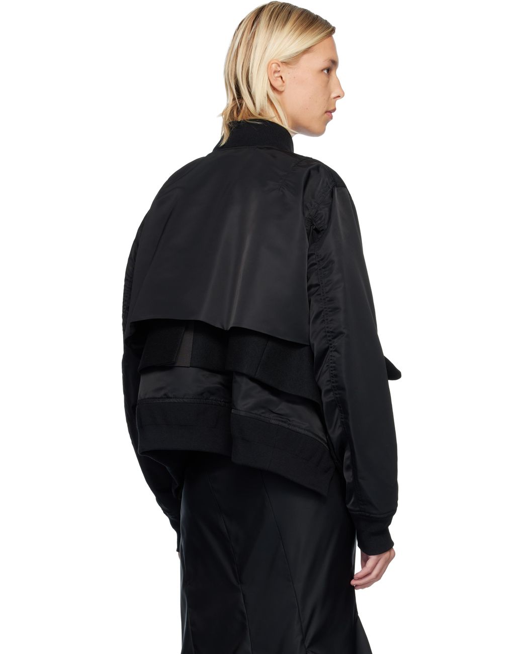 sacai/ナイロンツイルウールメルトンブルゾン/ボンバージャケット/サイズ1 Sacai ブラック ナイロンツイル＆メルトンウール ブルゾンジャケット