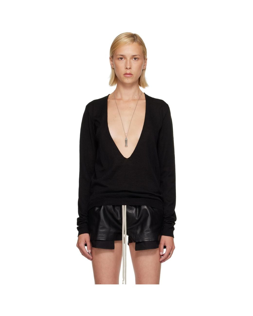 Rick Owens Black Tower Extreme V-Neck Sweater