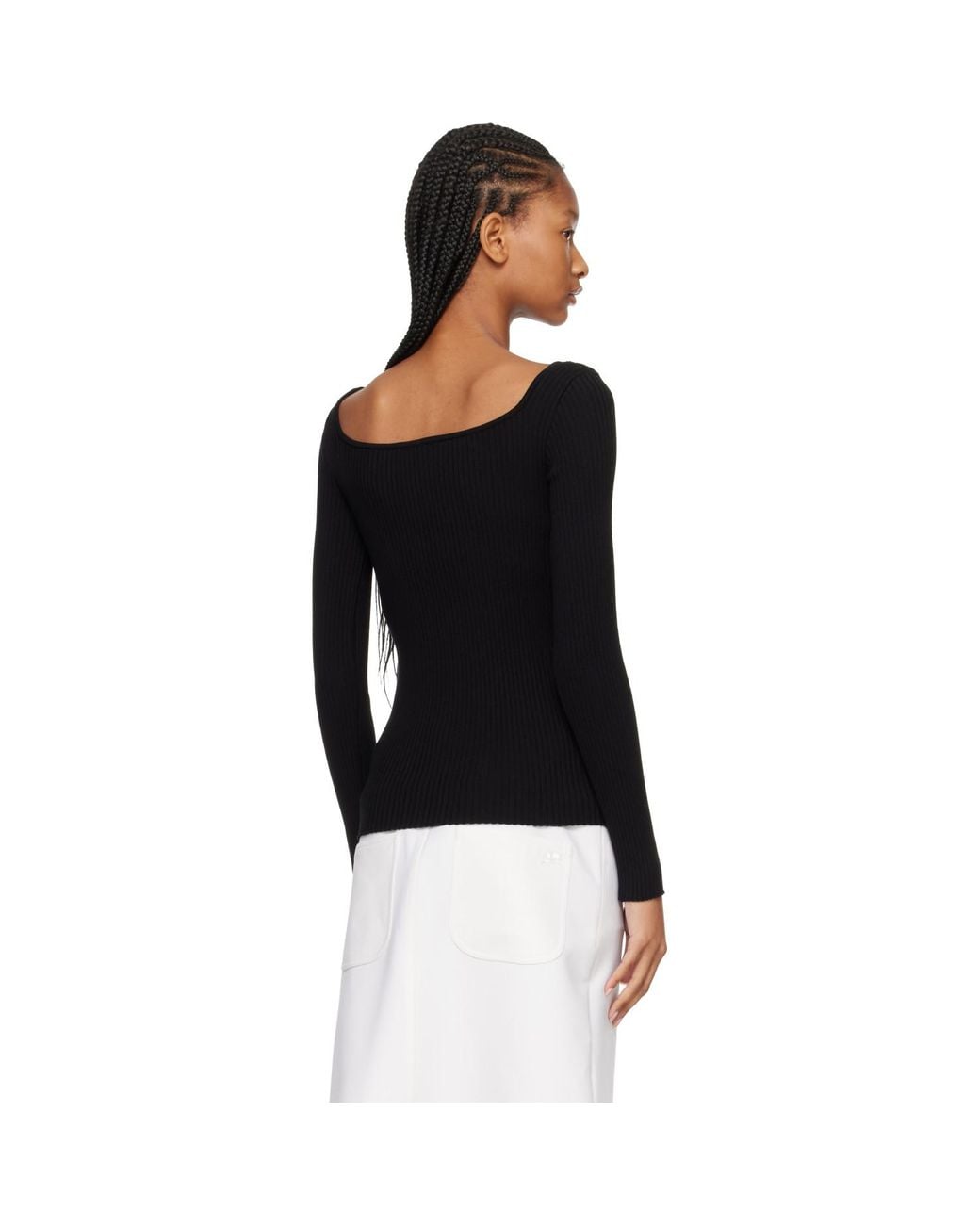 Courreges Black Square Neck Rib Knit Sweater