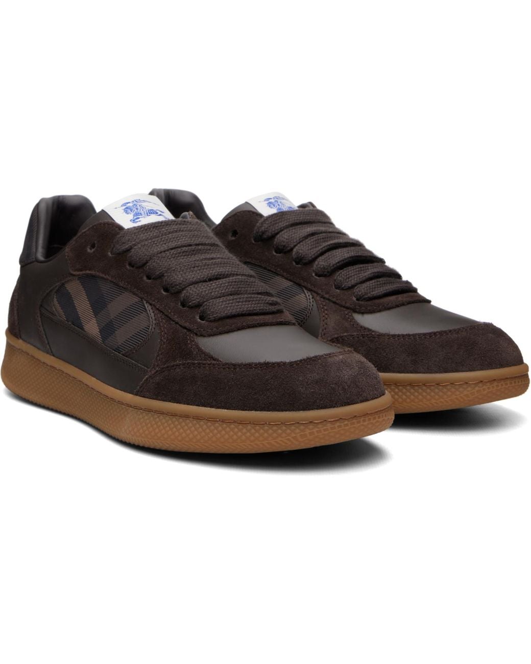 Burberry Brown Leather Suede & Check Terrace Sneakers for men