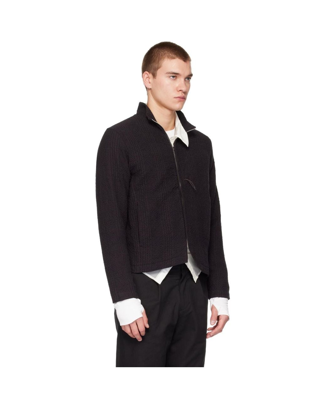Post Archive Faction PAF Black Seersucker Track Jacket for men