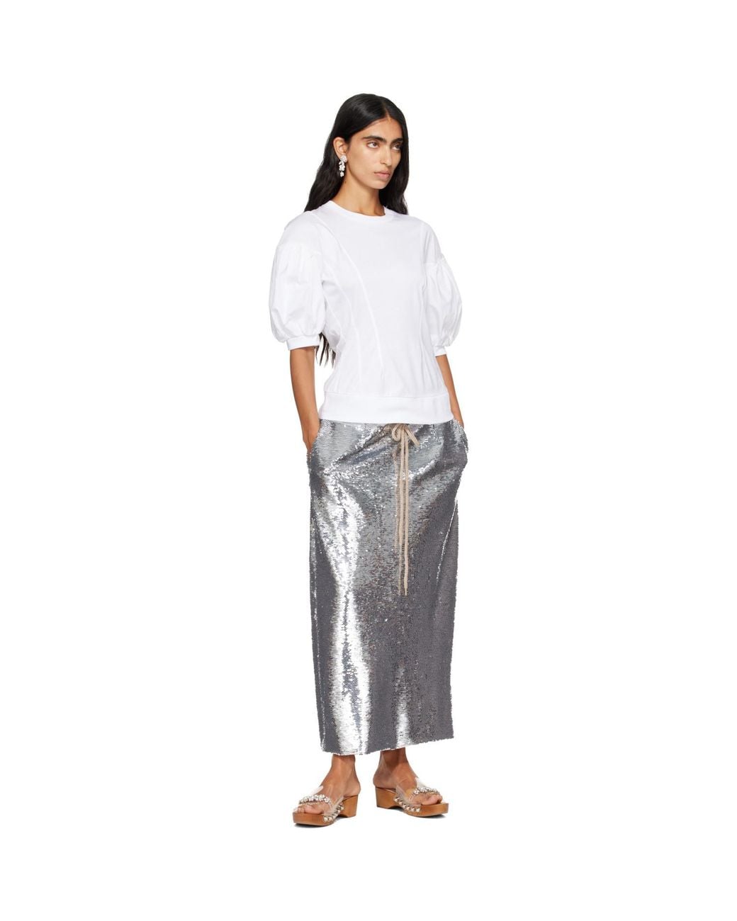 Simone Rocha White Puff Sleeve Sculpted Contrast T-Shirt