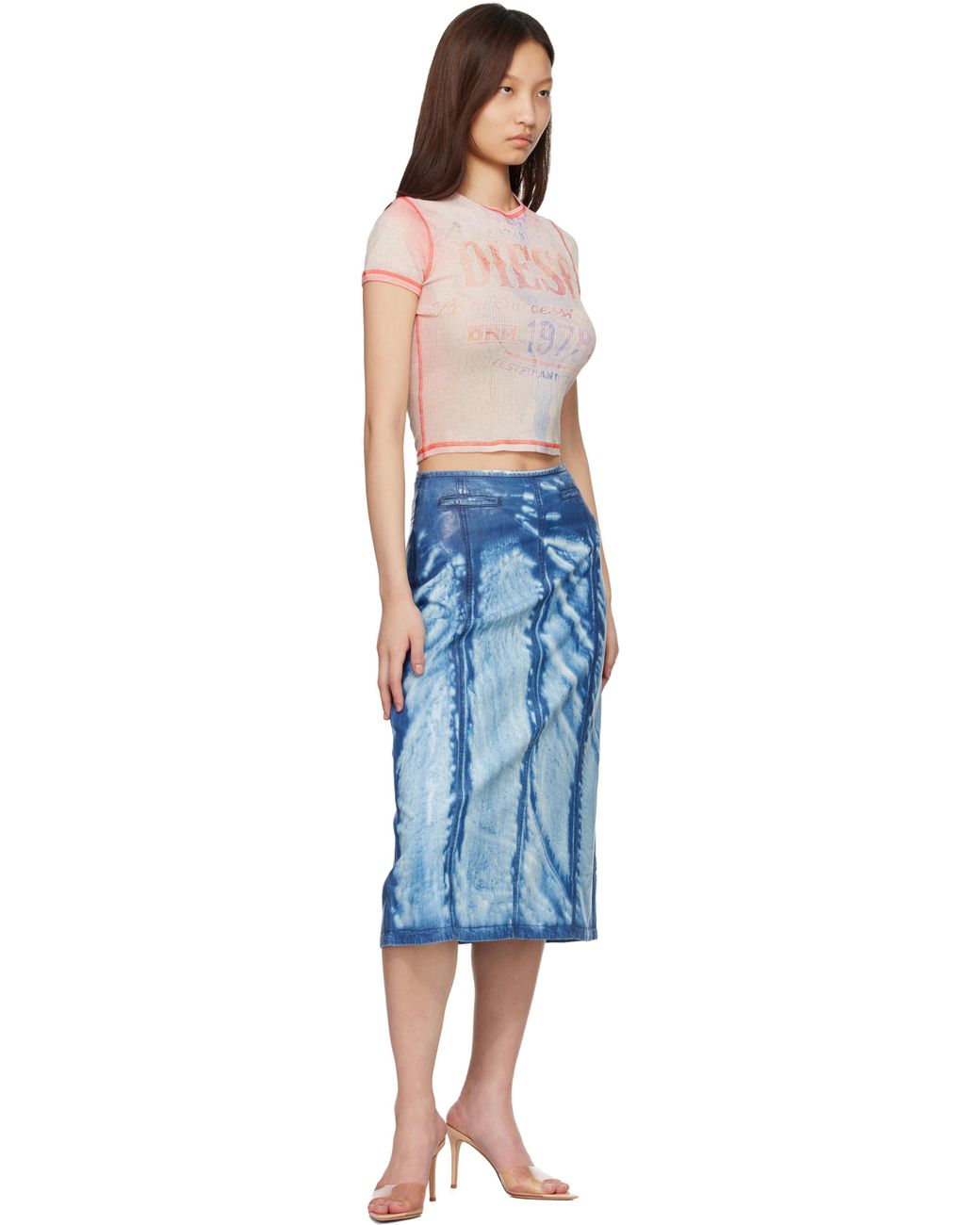 DIESEL Blue X-Ray Lyocell Denim Midi Skirt