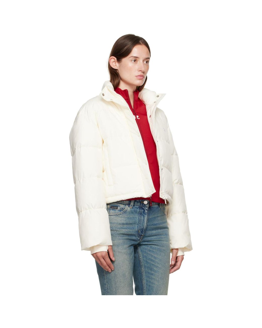 Courreges Red Off- Cropped Puffer Jacket