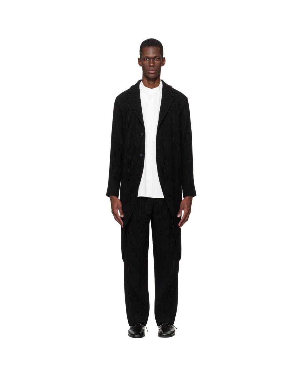 Homme Plissé Issey Miyake Black Tuxedo Pleats Coat for men