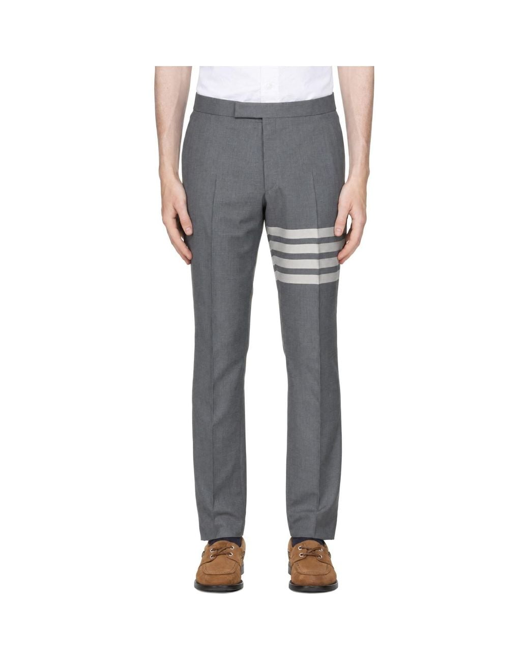 Thom Browne Gray Plain Weave 4-Bar Backstrap Trousers for men