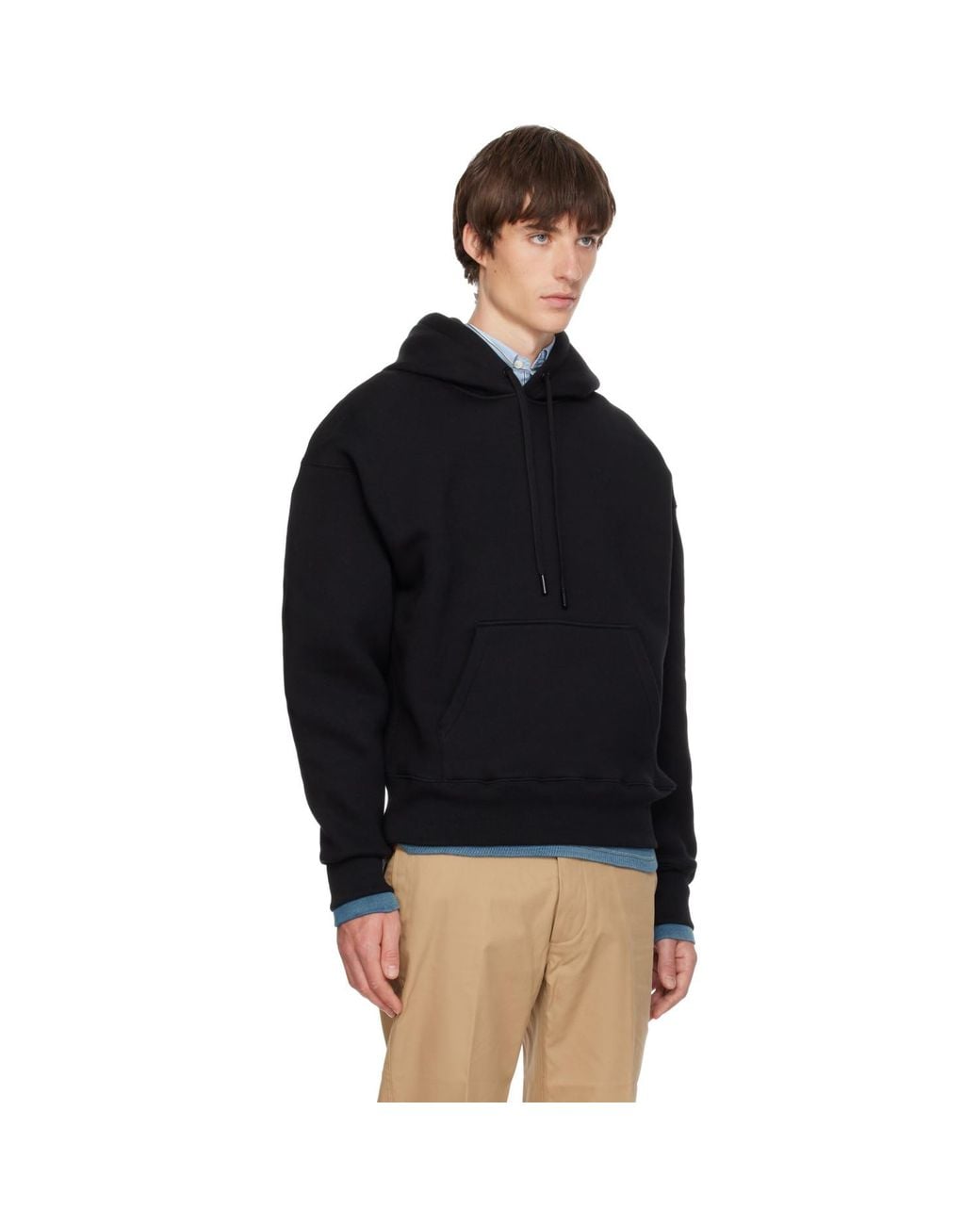 AMI Black Cotton Embossed Ami De Coeur Hoodie for men