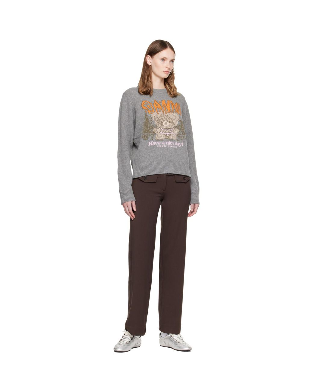 Ganni Gray Forest Teddy Wool Sweater