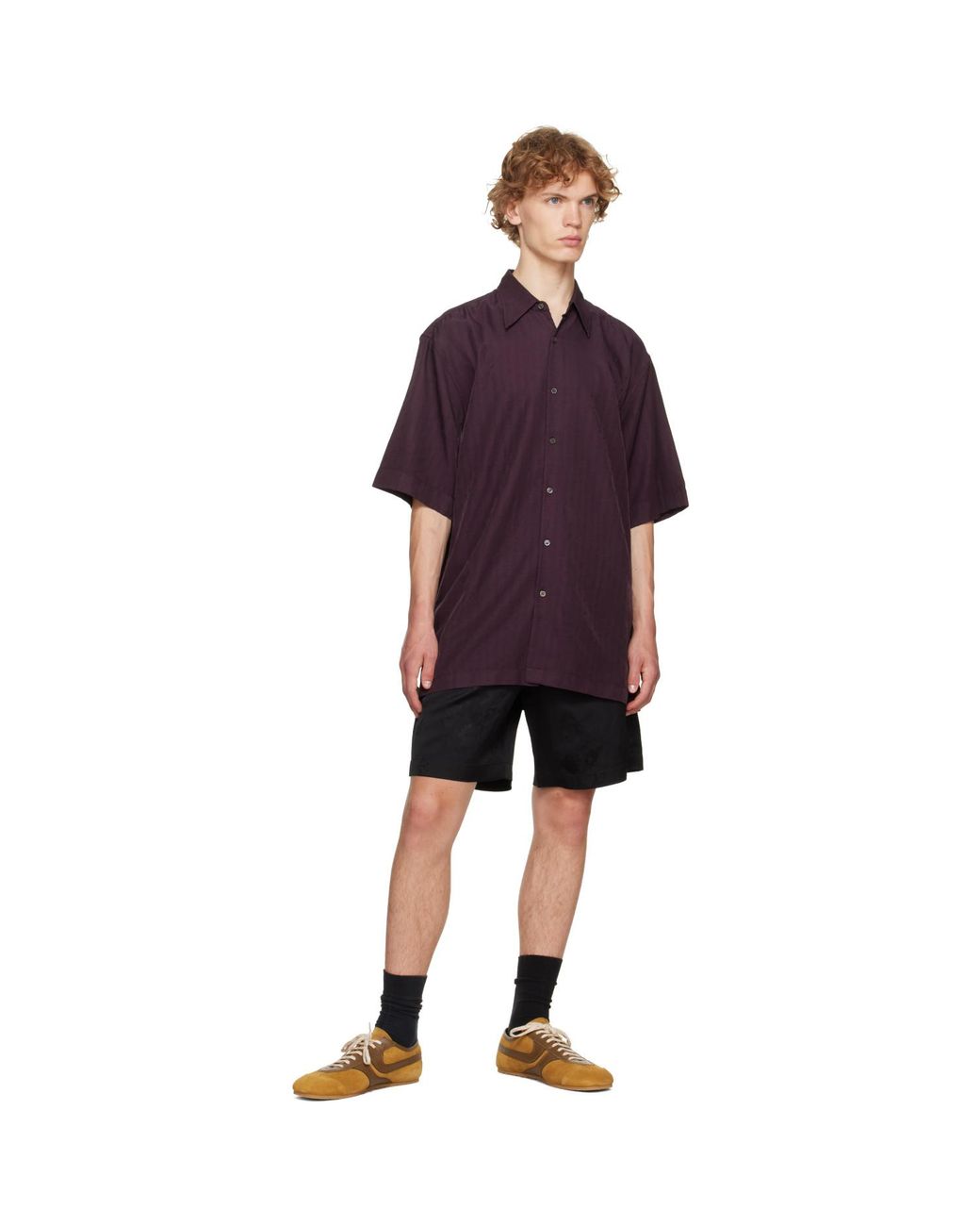 Dries Van Noten Purple Burgundy Floral Shirt for men