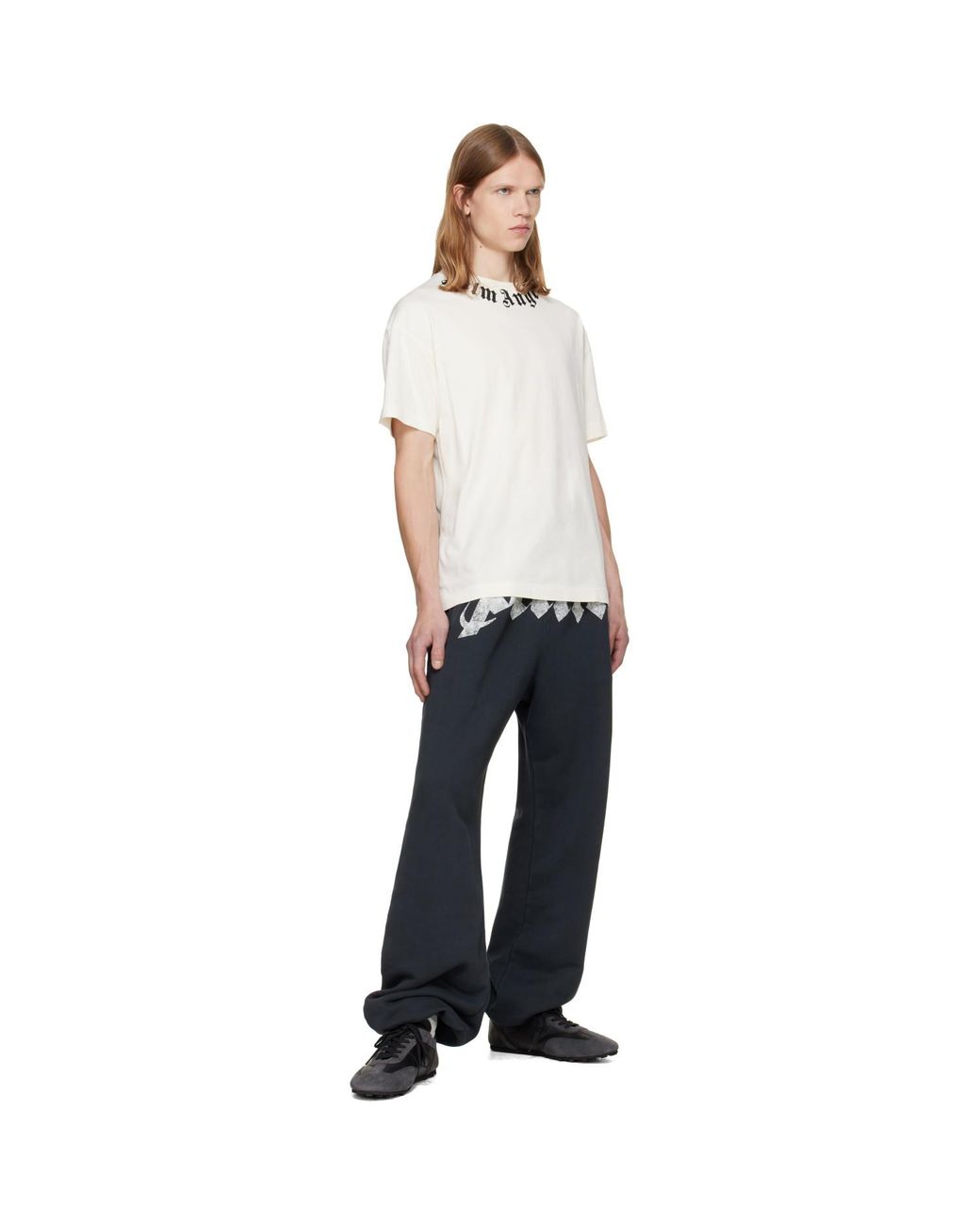 Palm Angels White Off- Neck Logo Regular T-Shirt for men