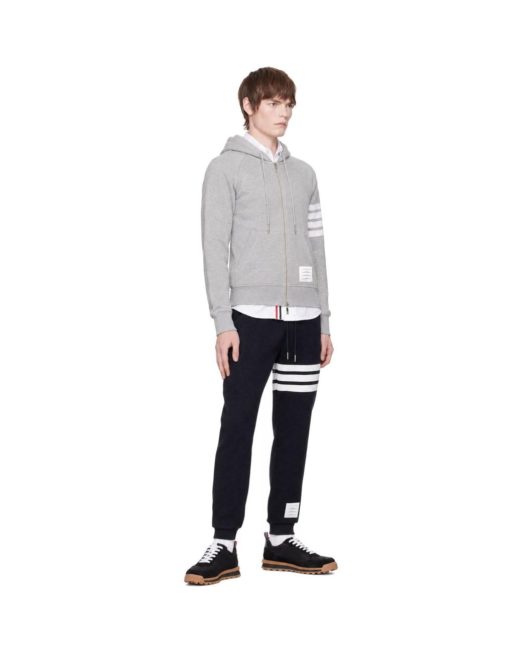 Thom Browne Gray Classic Loopback 4-Bar Zip-Up Hoodie for men